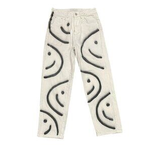 NWOT | Cider | Cream Jeans with Black Smiley Design | L
